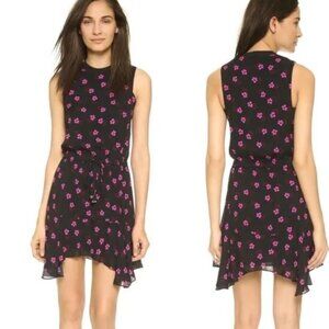 A.L.C. Silk Floral Dress Black w/ Pink Print Size 0 Asym Hem